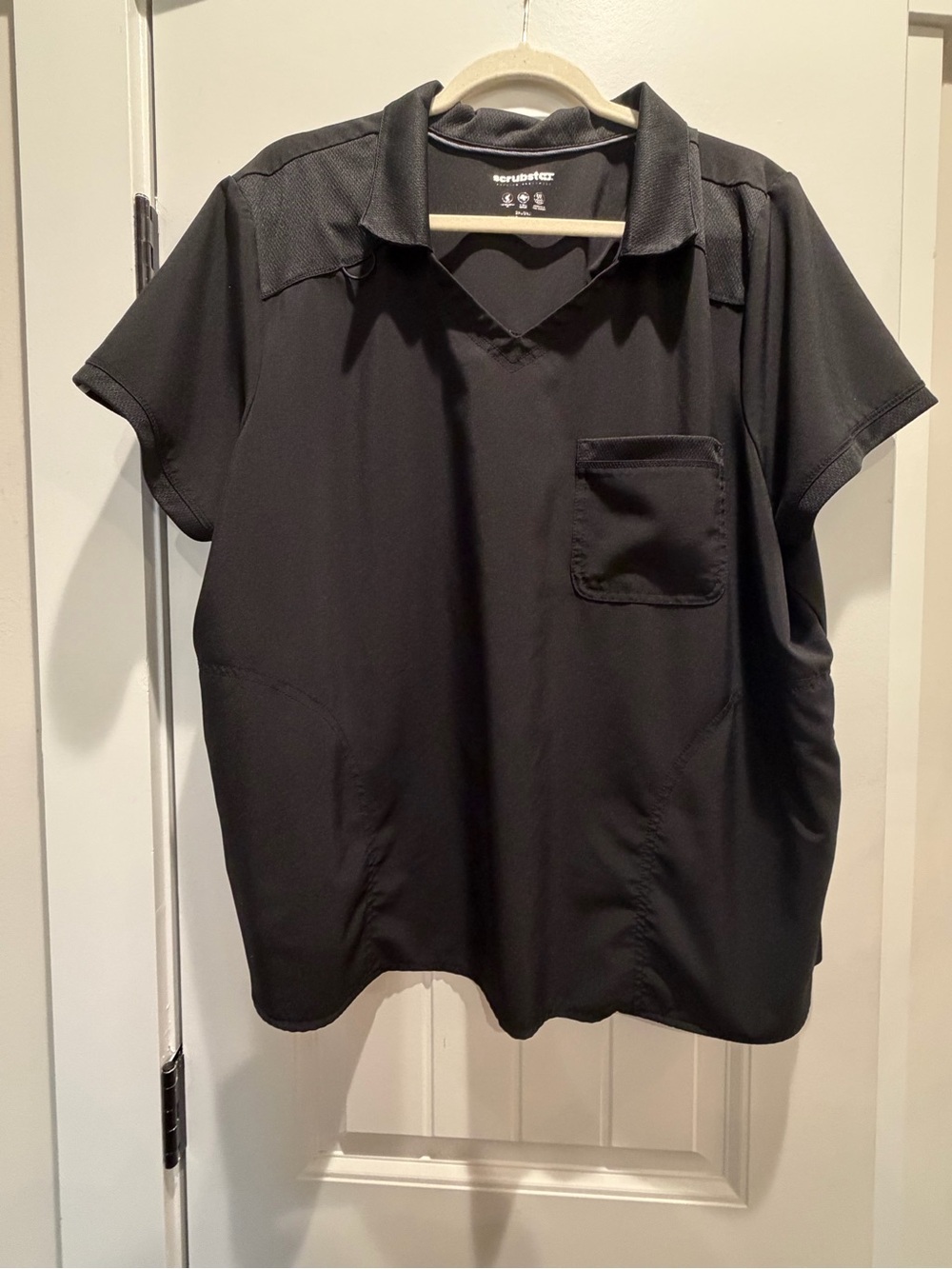 Scrubstar Black Scrub Set - V Neck Top with Collar and Pants Size 2X